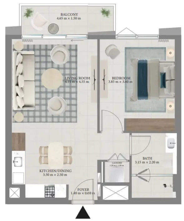 Fior 1 1 bed floor plan, 760 sqft