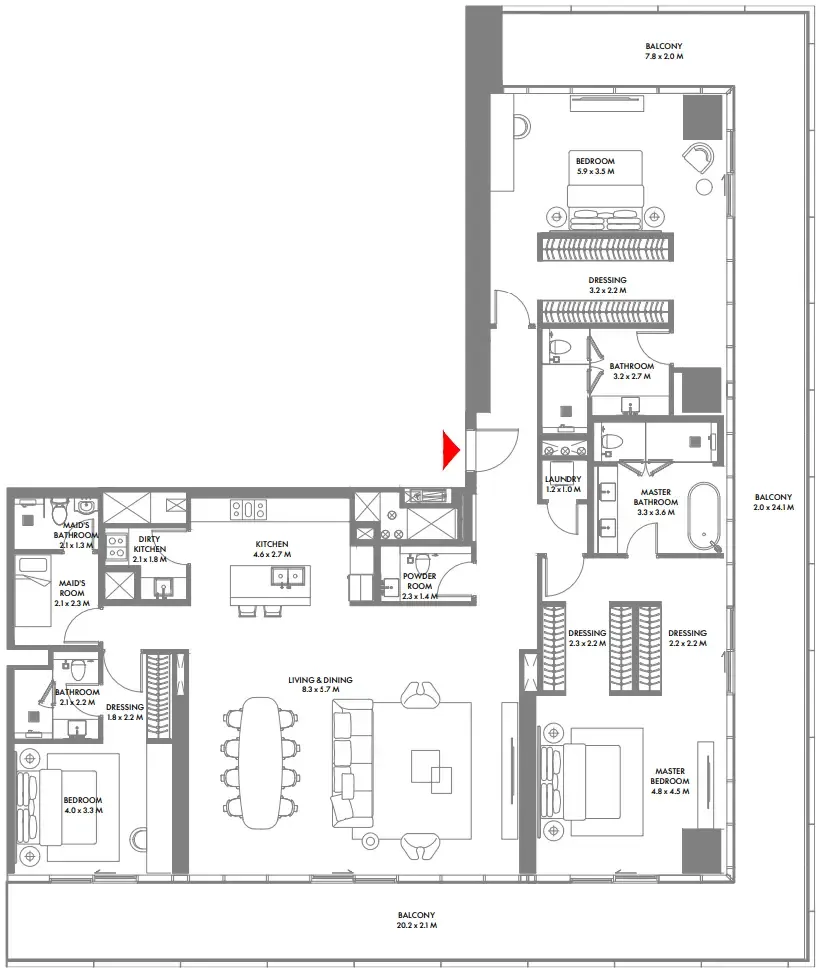 W The Residences by Arada 3 bed floor plan, 3,543 sqft