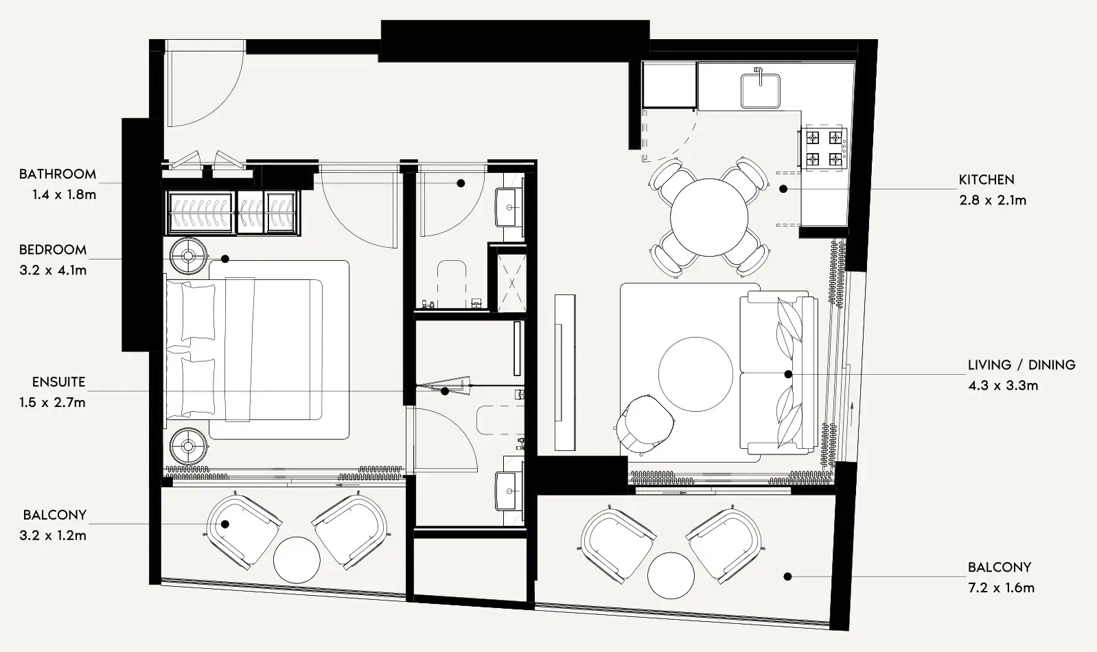 Azizi Noura 1 bed floor plan, 683 sqft