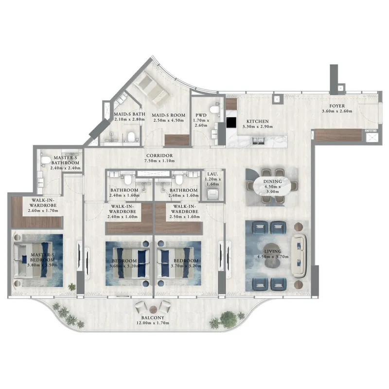 Royal Yacht Club Residence 3 bed floor plan, 1,997 sqft
