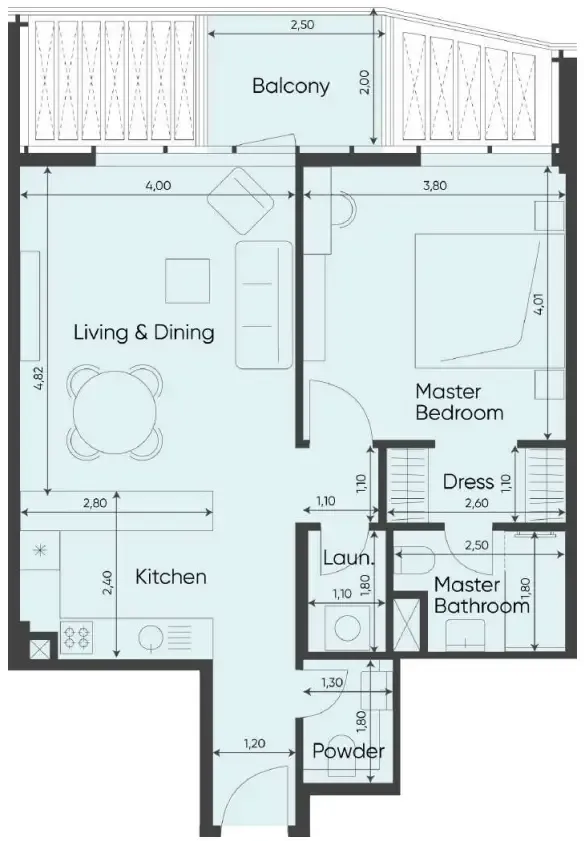 Sea Legend Tower One 1 bed floor plan, 762 sqft
