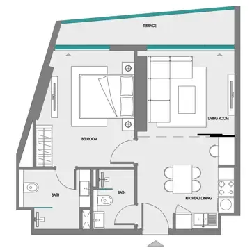 Samana Greenfield 2 1 bed floor plan, 625 sqft