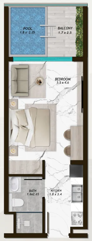 Samana Parkville Studio floor plan, 420 – 429 sqft