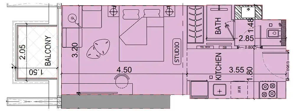 Binghatti Luxuria Studio floor plan, 338 sqft