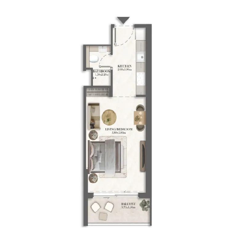 Rotana Residences South Tower Studio floor plan, 408 sqft