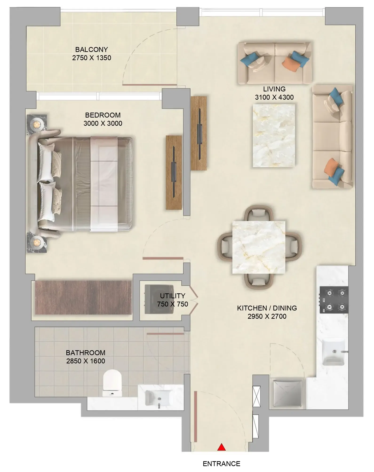 The Woods Abode at Sobha Sanctuary 1 bed floor plan, 540 sqft