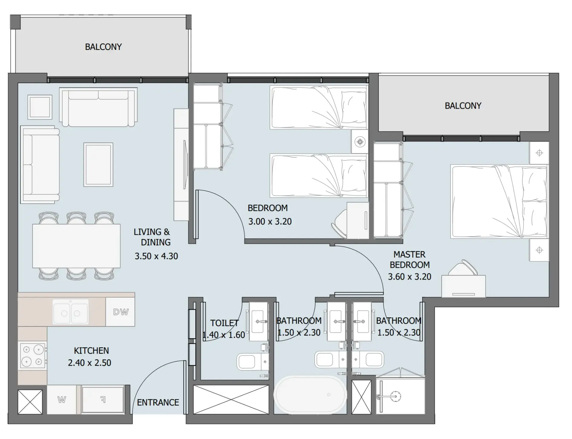 Verdana III 2 bed floor plan, 809 – 811 sqft