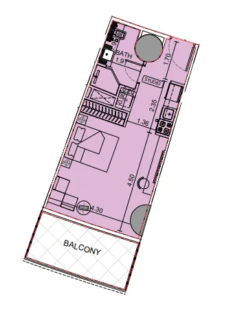 Binghatti Aquarise Studio floor plan, 512 sqft