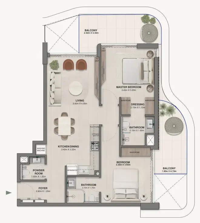 Woodland Crest 2 bed floor plan, 1,031 sqft