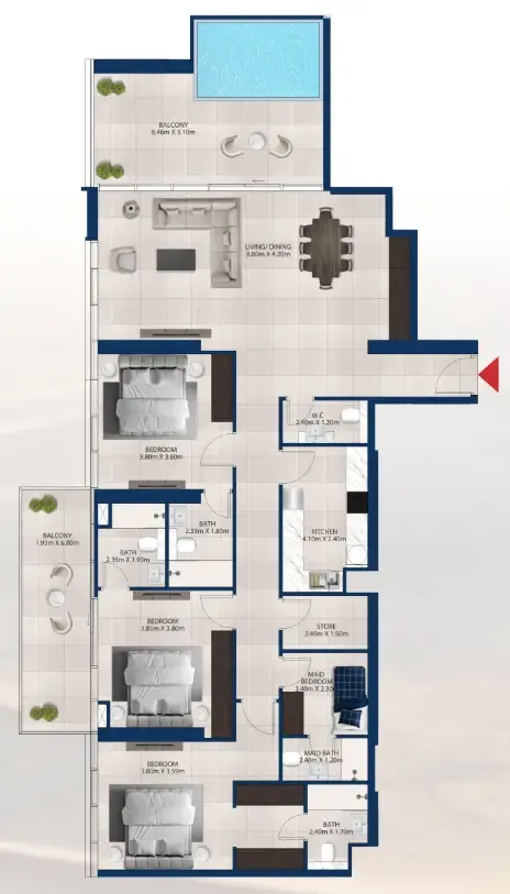 Al Vista 3 bed floor plan, 2,158 sqft