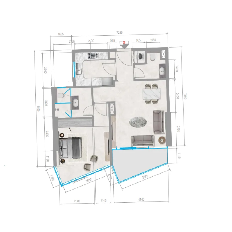 Orchid Towers Phase 1 1 bed floor plan, 783 sqft