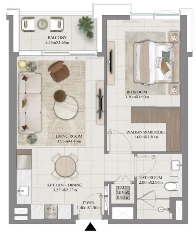 Terra Woods 1 bed floor plan, 742 sqft