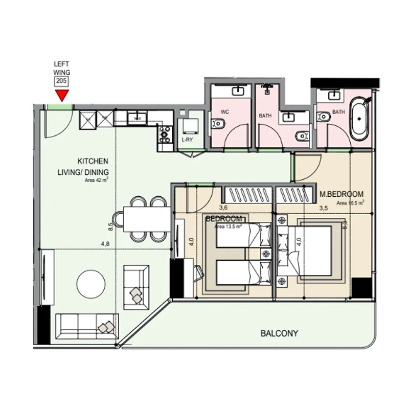 Edgewater Residences 1, 2 and 3 2 bed floor plan, 1,183 sqft