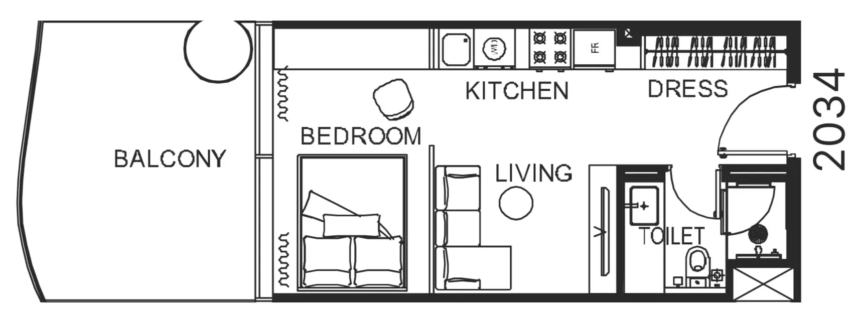 The WOW Tower Studio floor plan, 488 sqft