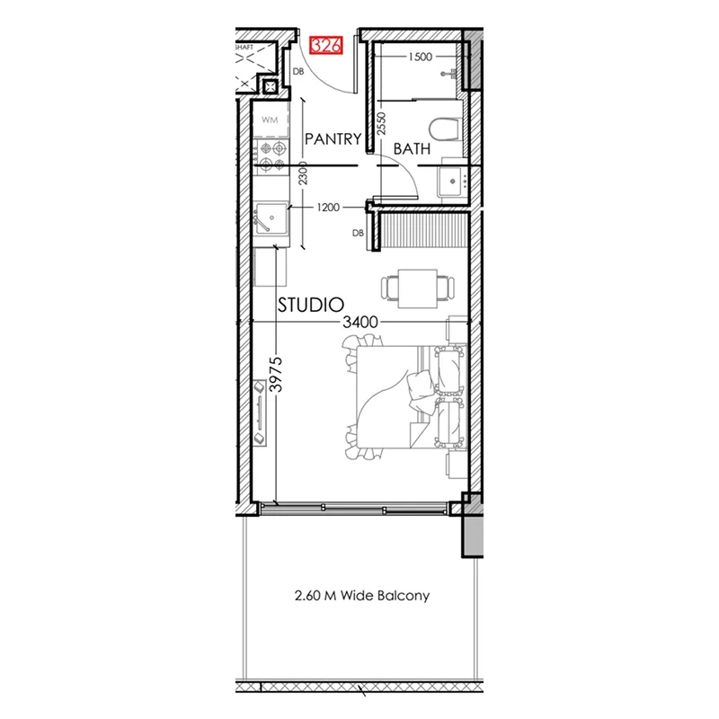 Al Haseen Residences 5 Studio floor plan, 383 sqft