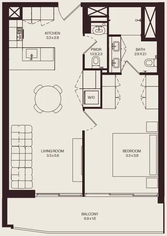 The Weave – Al Ghurair 1 bed floor plan, 761 sqft