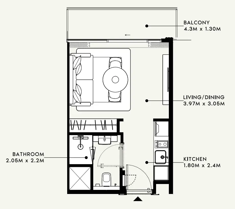 Azizi Milan Studio floor plan, 326 sqft