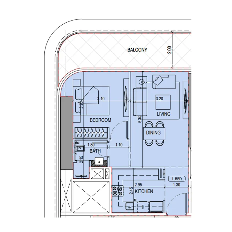 Binghatti Sky Terraces 1 bed floor plan, 714 sqft