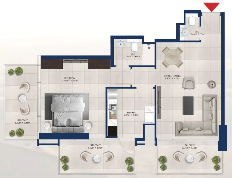 Al Vista 1 bed floor plan, 993 sqft