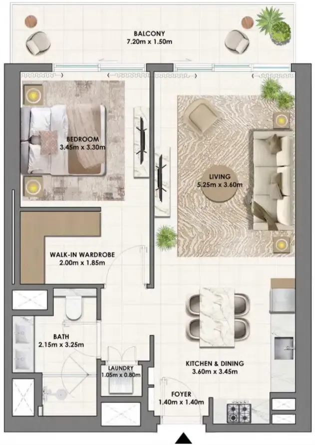 Parkwood Emaar 1 bed floor plan, 830 sqft