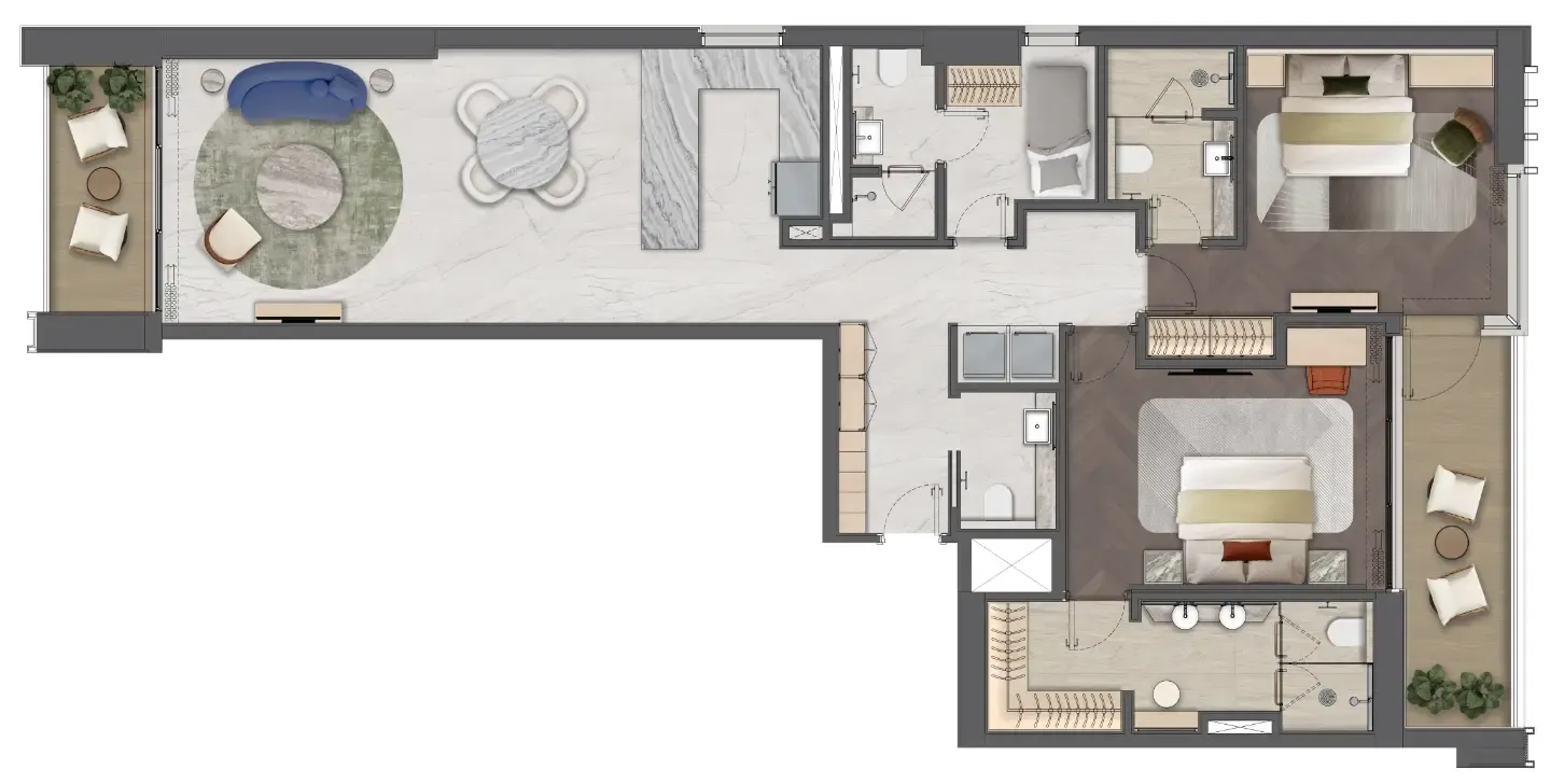 Mas Barsha Residency 2 bed floor plan, 1,590 sqft