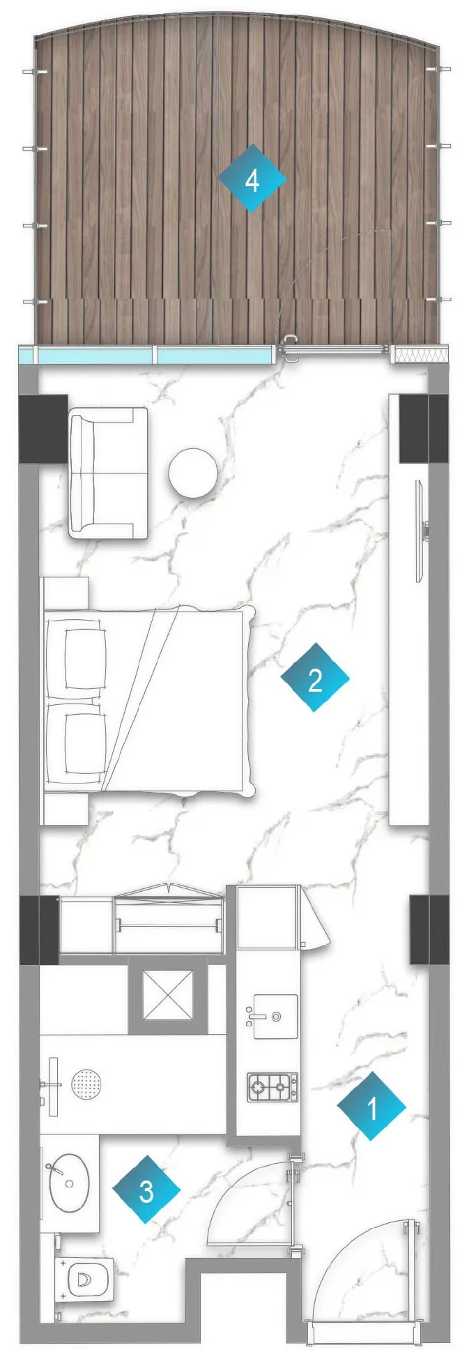Aqua Arc Studio floor plan, 564 sqft