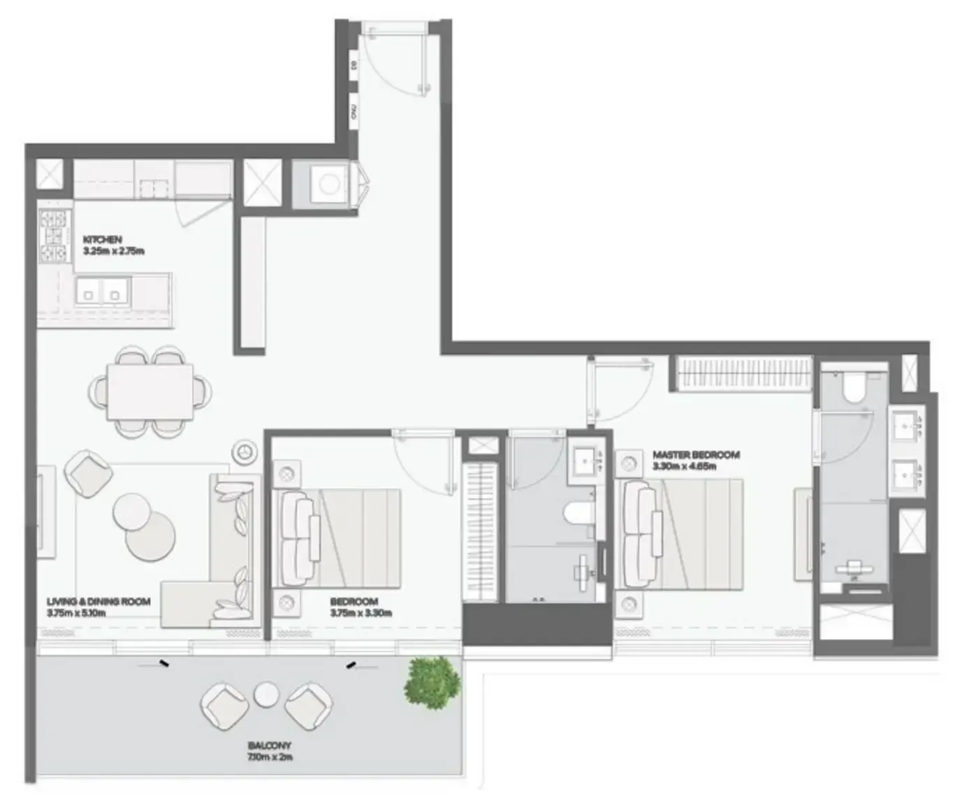 Mansory Residences by Amaal 2 bed floor plan, 1,226 sqft