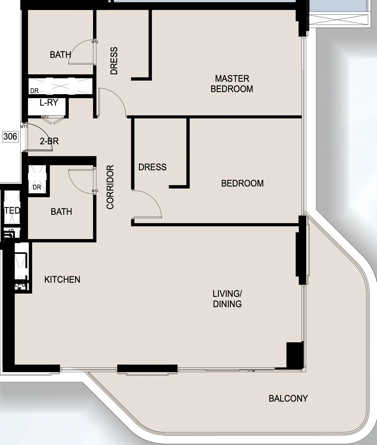 Edgewater Residences 1, 2 and 3 2 bed floor plan, 1,261 sqft