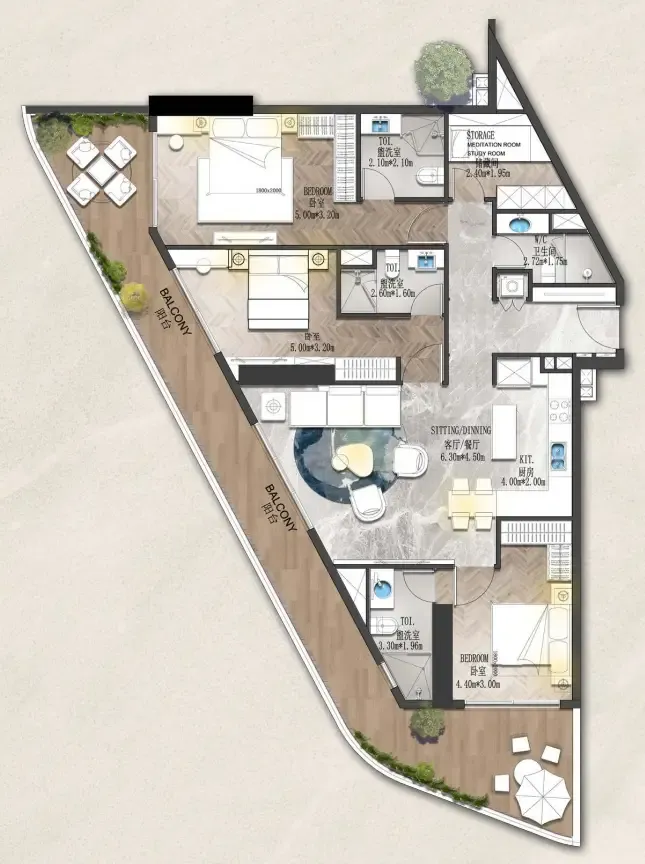 Forest City 2 3 bed floor plan, 1,766 sqft