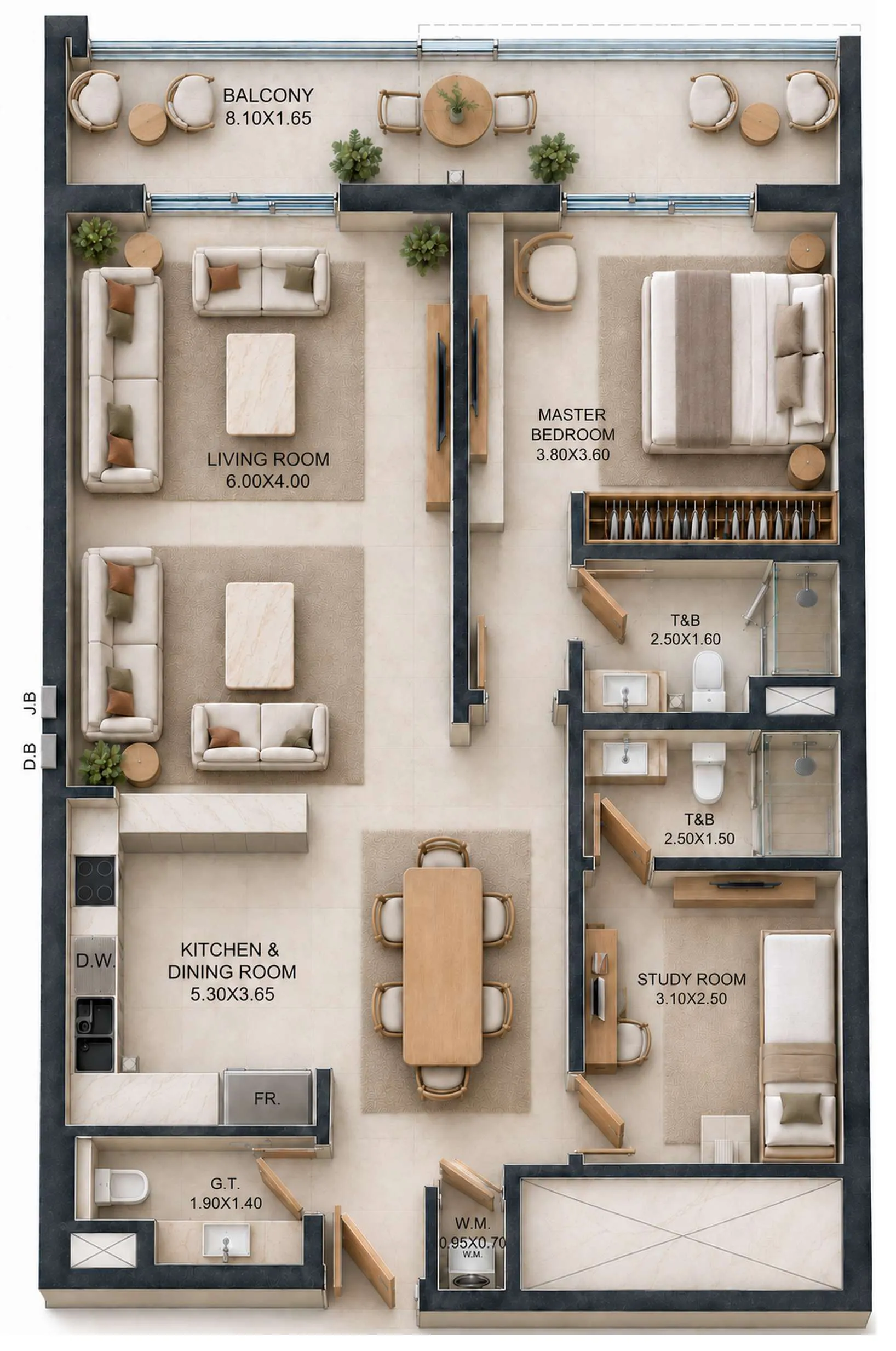Reeman Residence 02 1 bed floor plan, 1,078 sqft