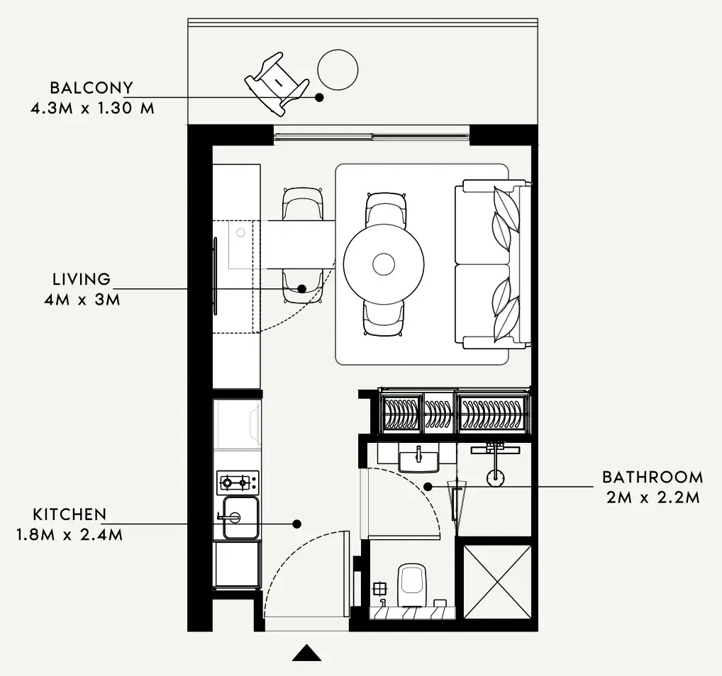 Azizi Milan Studio floor plan, 338 sqft