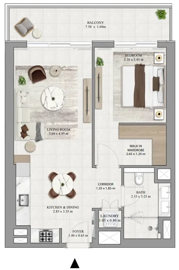 Greencrest 1 bed floor plan, 847 sqft