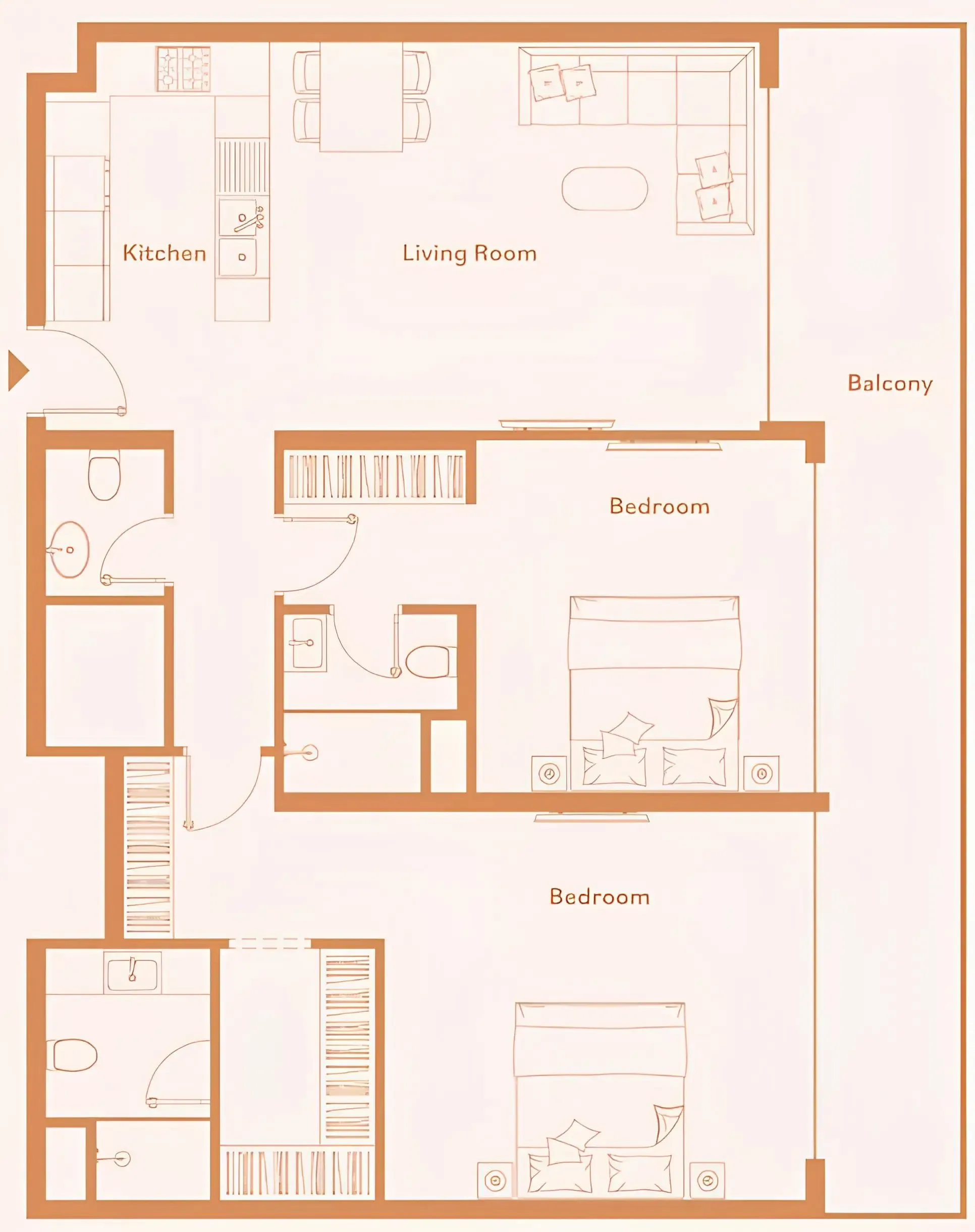 Luma Park Views 2 bed floor plan, 1,234 – 1,239 sqft