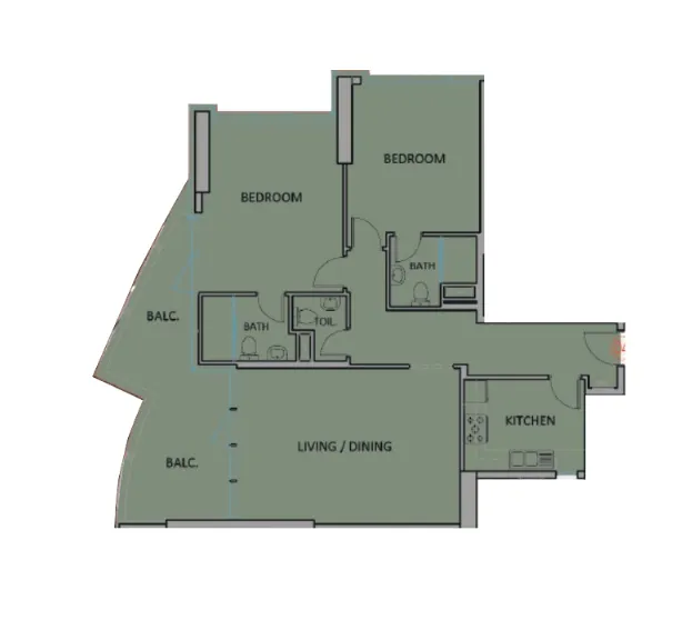 Renad Tower 2 bed floor plan, 1,275 sqft