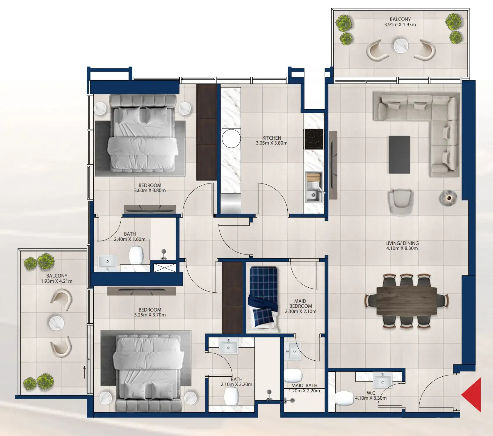 Al Vista 2 bed floor plan, 1,330 sqft