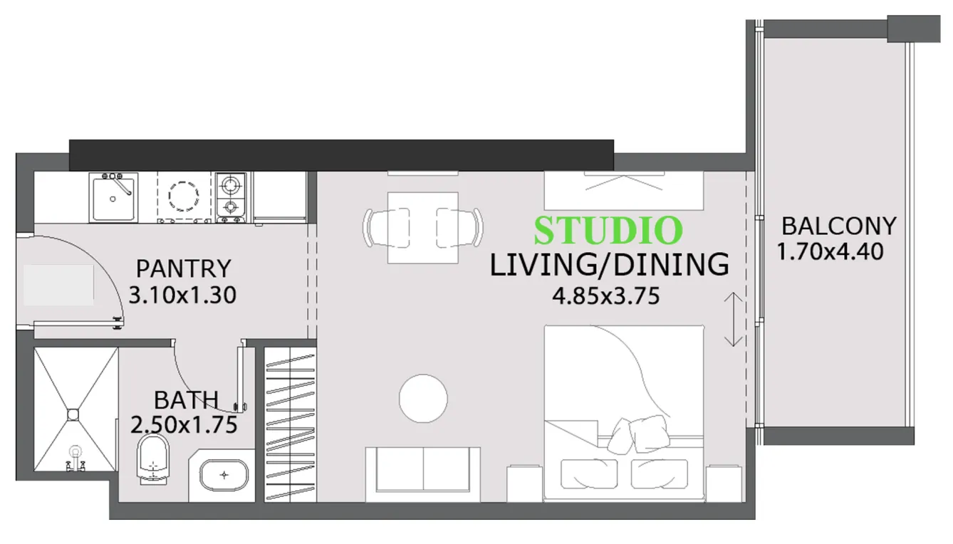 Provenza Residences Studio floor plan, 437 sqft