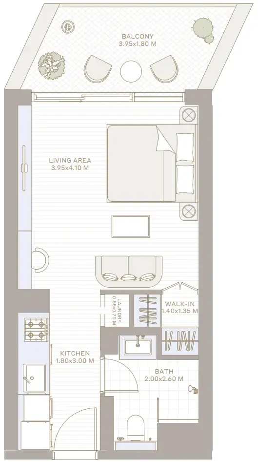 Park Five Studio floor plan, 434 – 437 sqft
