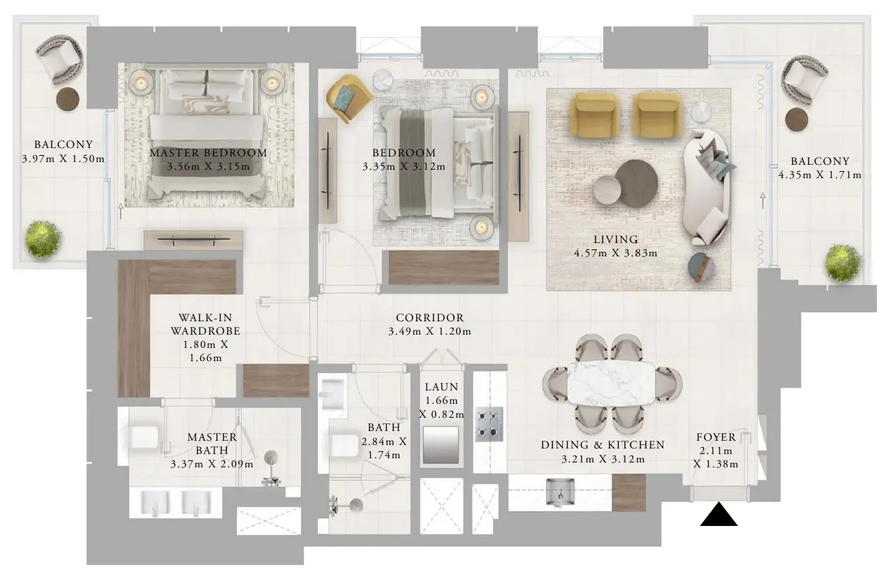 Creek Haven 2 bed floor plan, 1,203 – 1,249 sqft