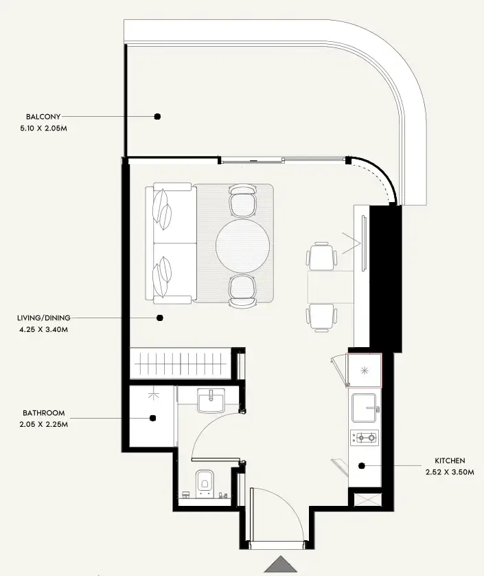 Azizi Milan Studio floor plan, 449 sqft
