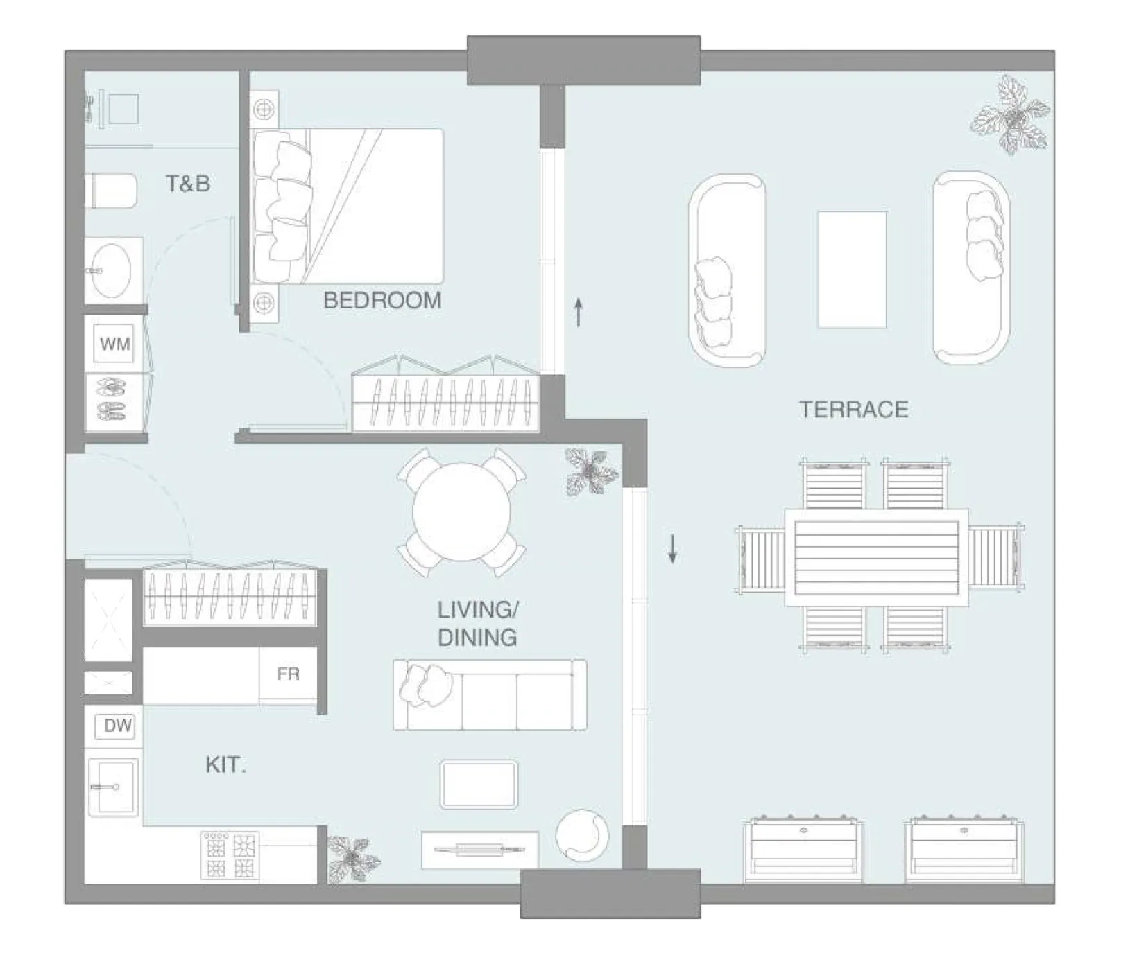 LUM1NAR 1 bed floor plan, 949 sqft