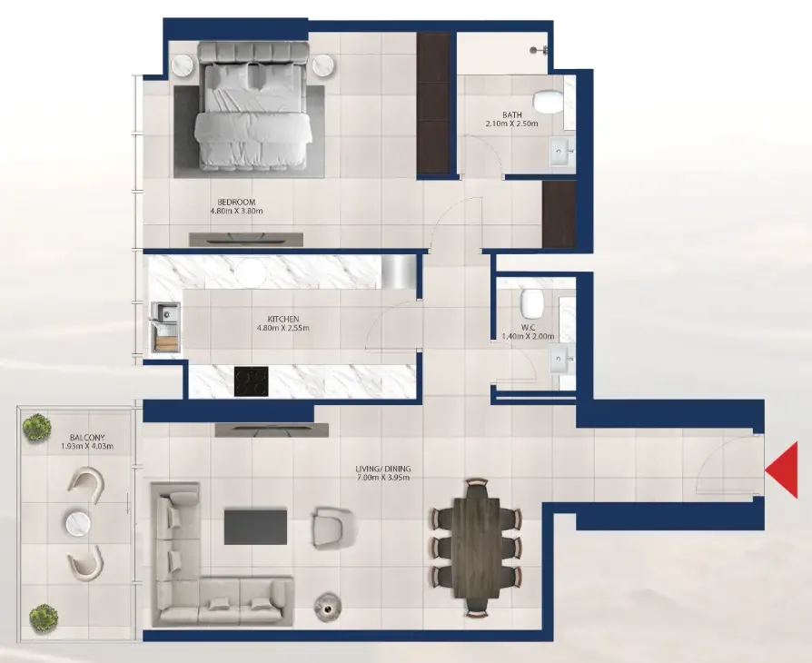 Al Vista 1 bed floor plan, 1,015 sqft