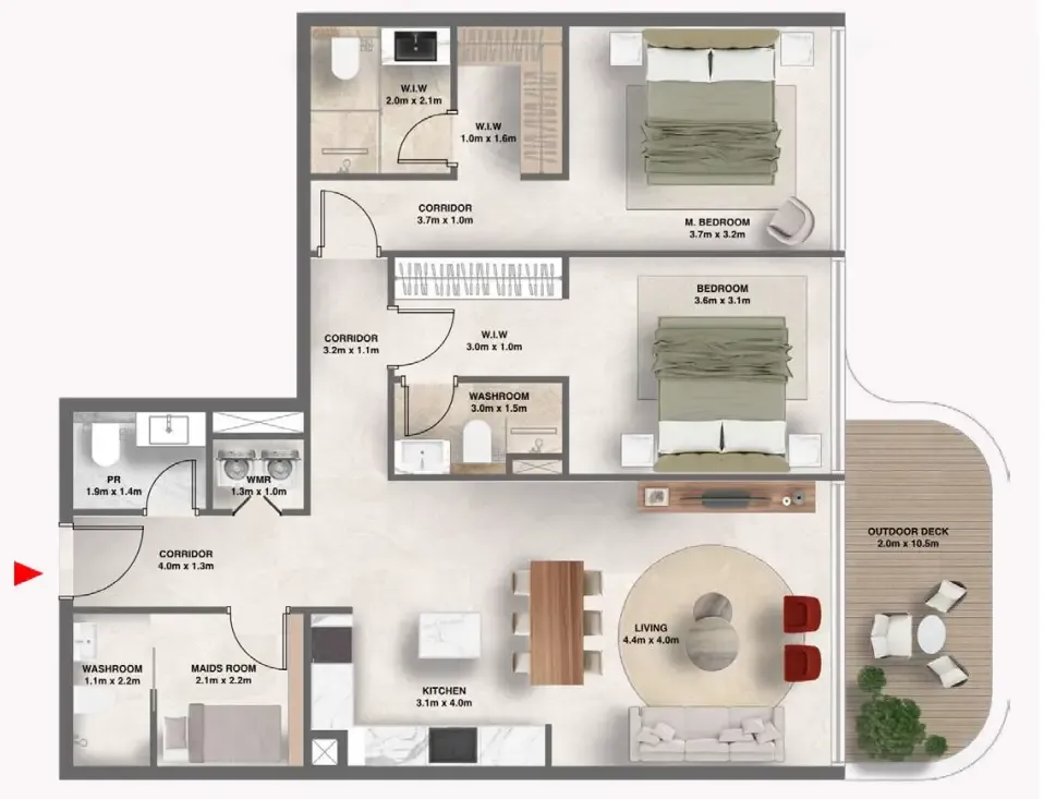 The Tides 2 bed floor plan, 1,189 sqft