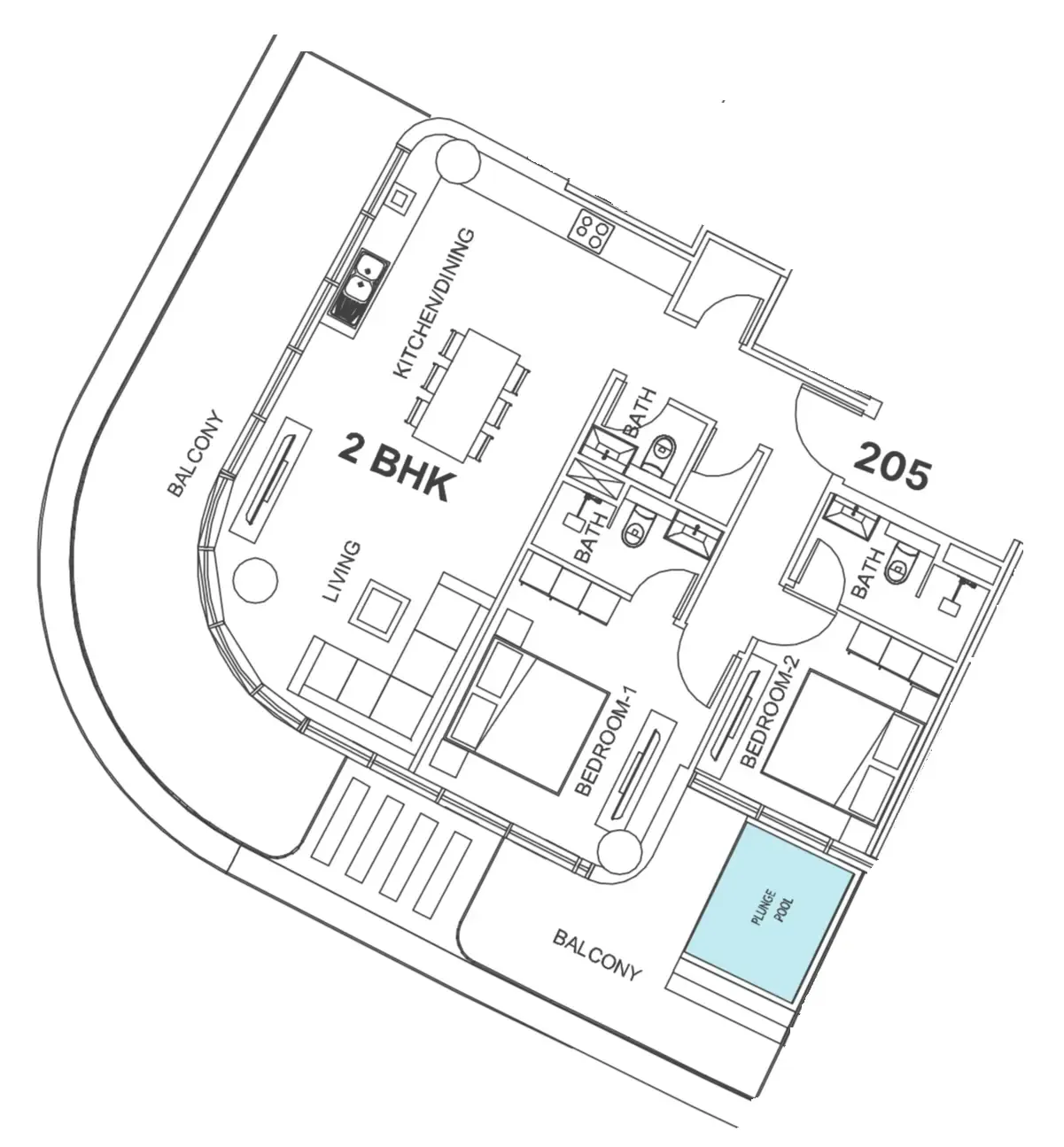 Villa Del Garda 2 bed floor plan, 1,470 sqft