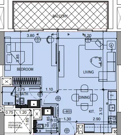 Binghatti Ruby 1 bed floor plan, 784 sqft