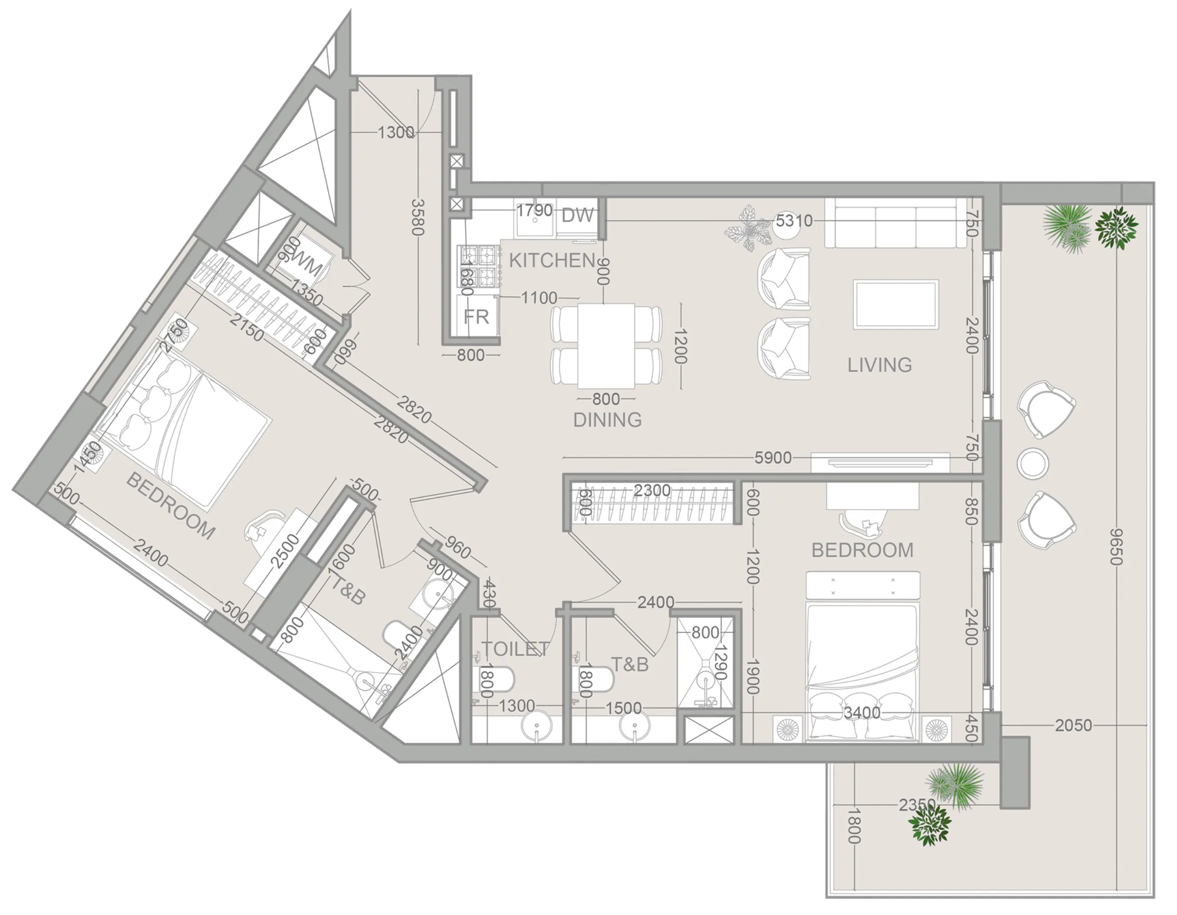 VERDAN1A 2 2 bed floor plan, 1,251 sqft