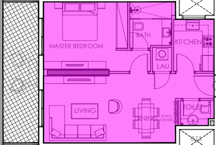Amer Al Ghurair Residences 1 bed floor plan, 856 sqft