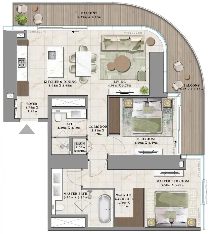 Avarra by Palace 2 bed floor plan, 1,437 sqft