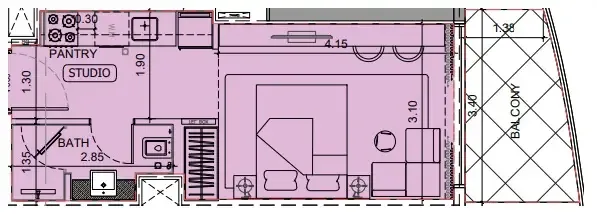 Project Maybach Studio floor plan, 362 sqft
