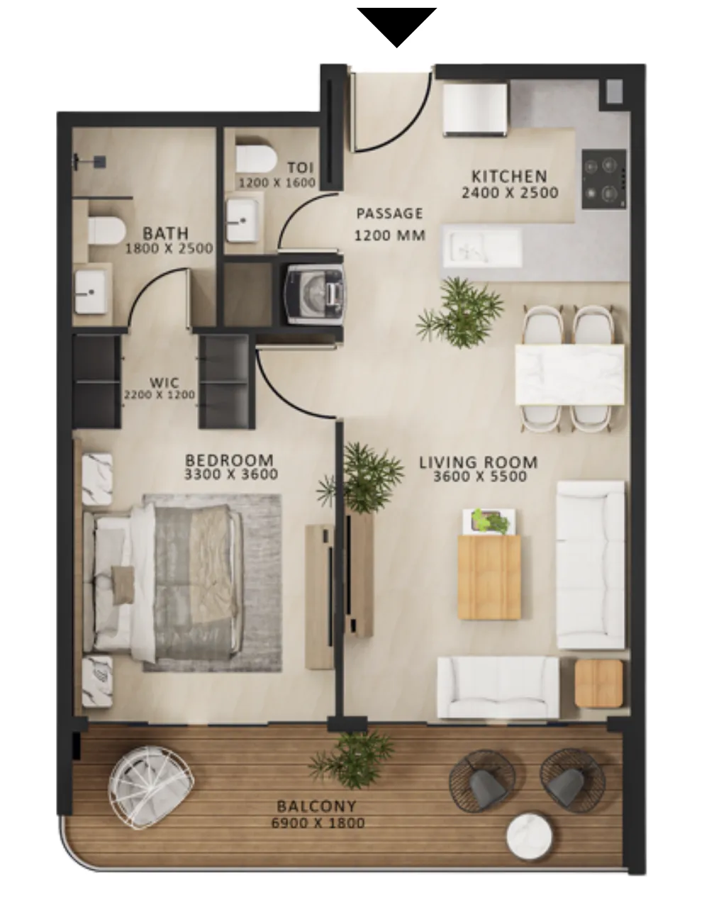 Altair 52 1 bed floor plan, 745 sqft
