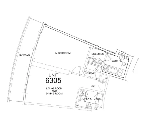 Damac Towers by Paramount 1 bed floor plan, 1,055 sqft